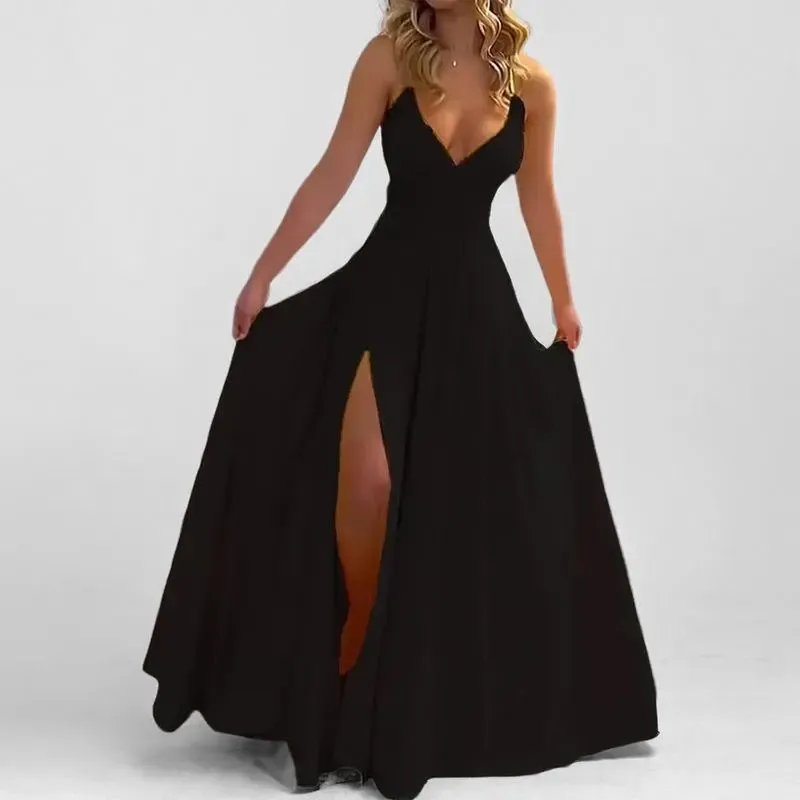 2026 Spring New Arrivals: Women's Strappy Dress—A Stylish, Sexy, Solid-Color Dress with a Slit