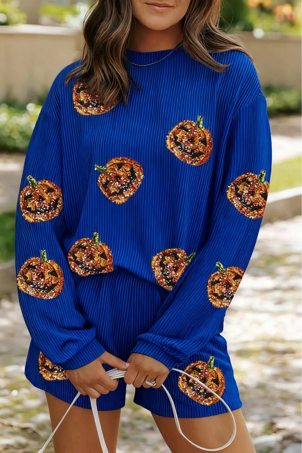 Women’s Sequin Pullover & Shorts Set – 2-Piece Casual Outfit