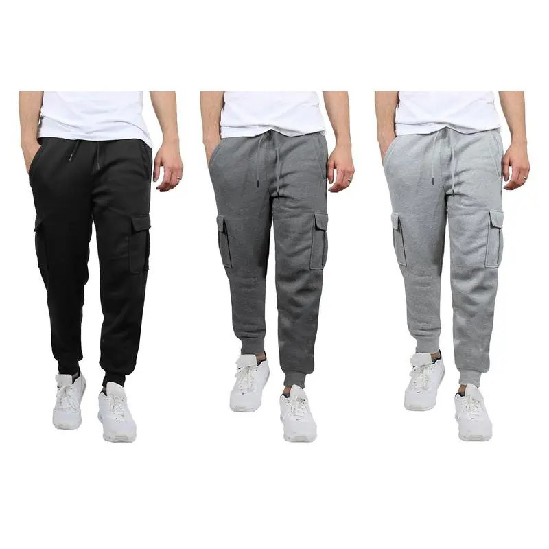 Men's 3 Pack Fleece Active Athletic Jogger Sweatpants with Drawstring