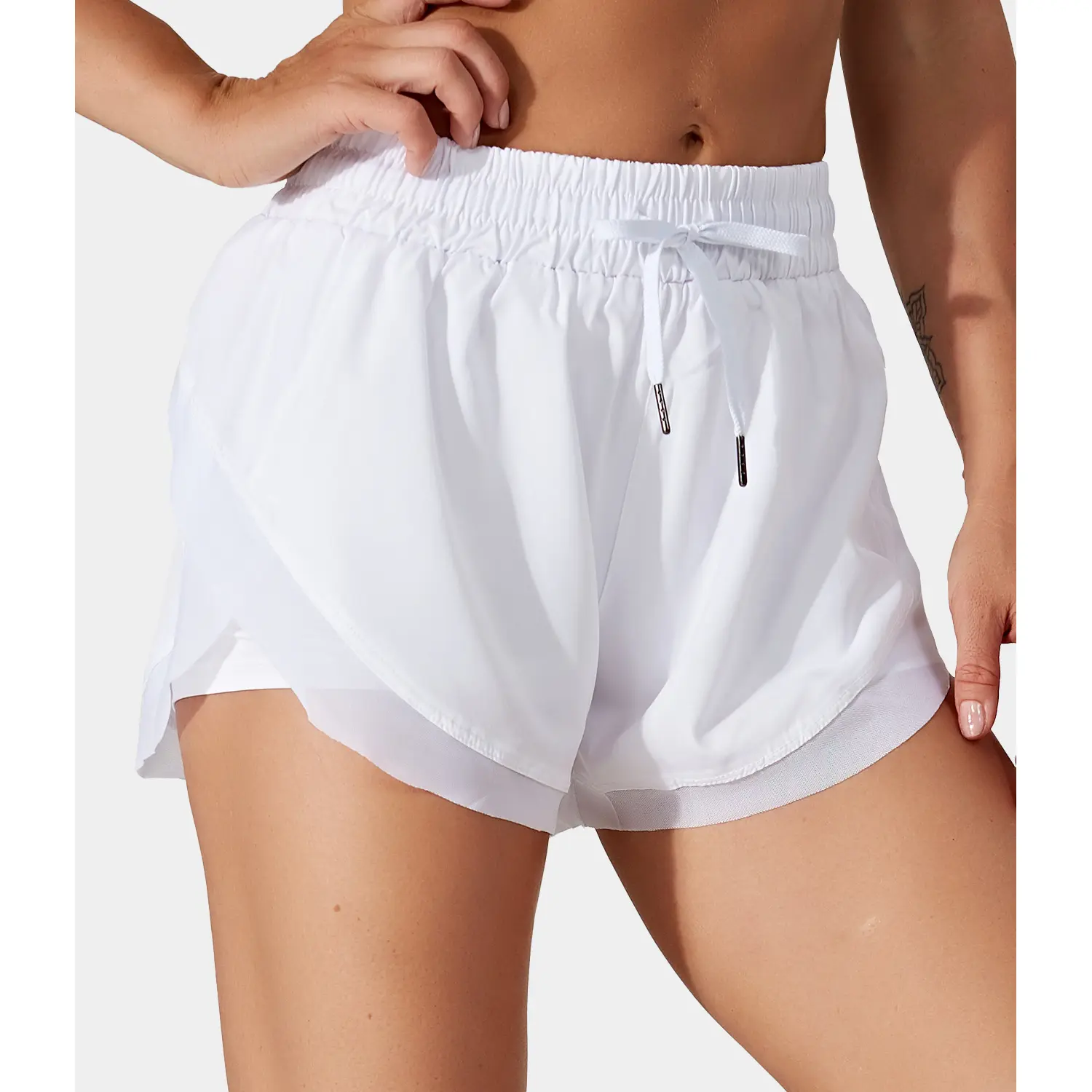 Drawstring Contrast Flowy Mesh Dolphin 2-in-1 Shorts