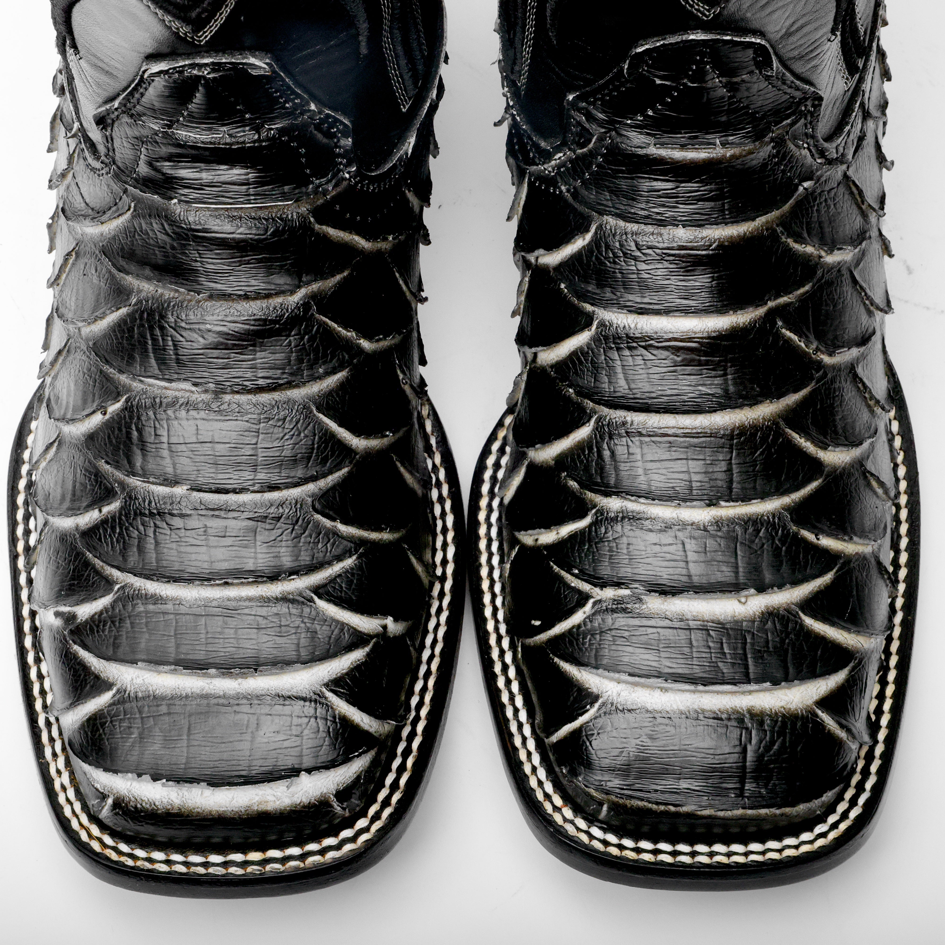 Black/White Jumbo Python Leather Boots - Square Toe