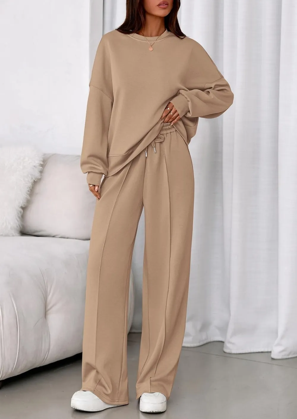 2 Piece Sets For Women Fall Trendy Long Sleeve Sweatshirt Wide Leg Pants Loungewear Set