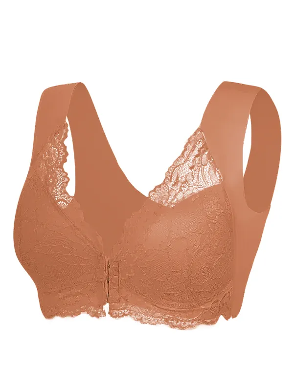 Women's Contrast Lace Hook & Eye Front PushUp Bra
