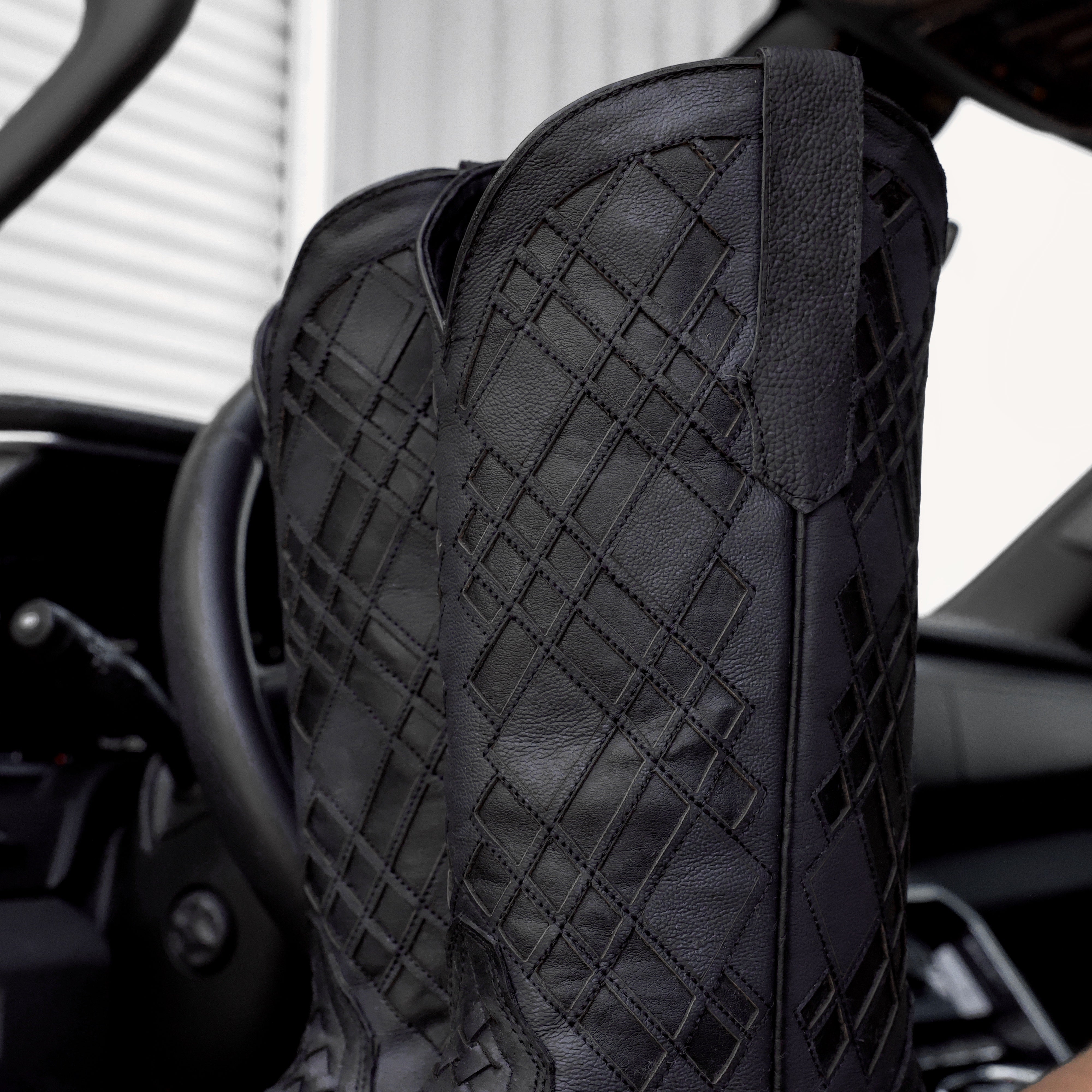 Black Basketweave Leather Boots - Square Toe