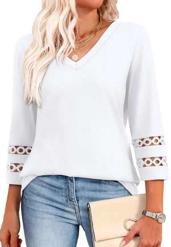 Womens 3/4 Length Sleeve Tops Trendy V Neck T Shirts(Just $3 a Each!)