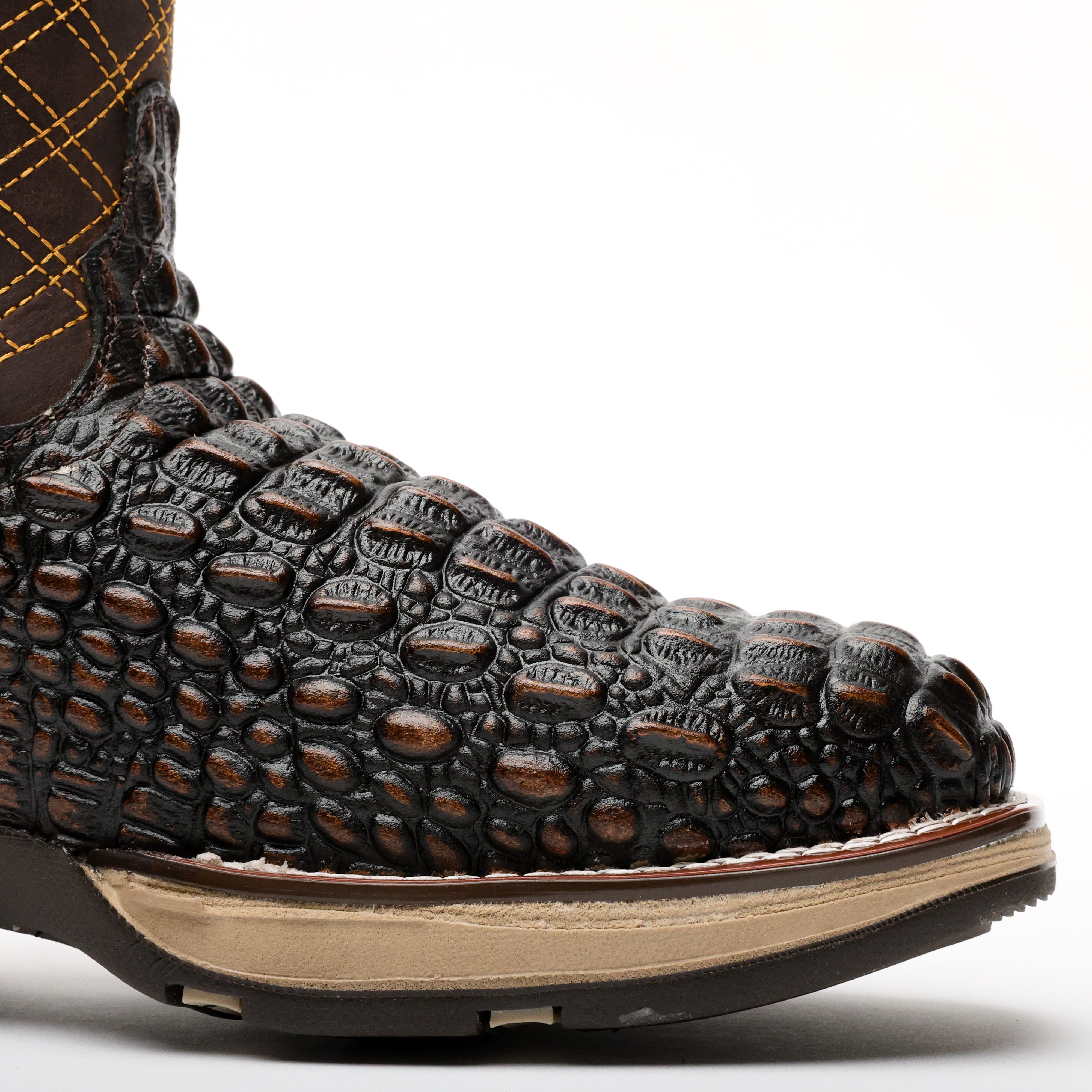 Rustic Brown Caiman Hornback Leather Boots With 3D Lightweight Sole - Composite Toe