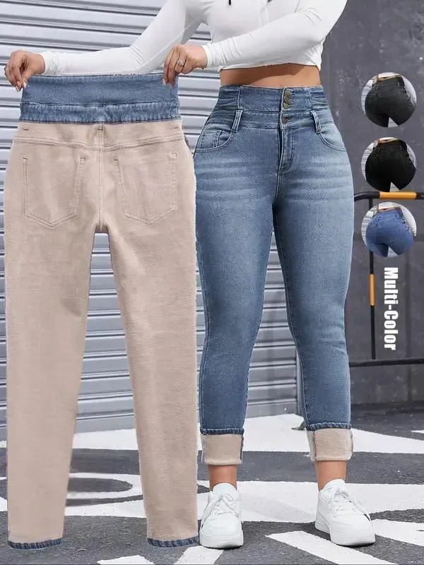 🔥6-PACK ONLY $24🔥Women's High Elasticity Fleece Lined Thick Denim Jeans🔥Final Day Clearance!🛒