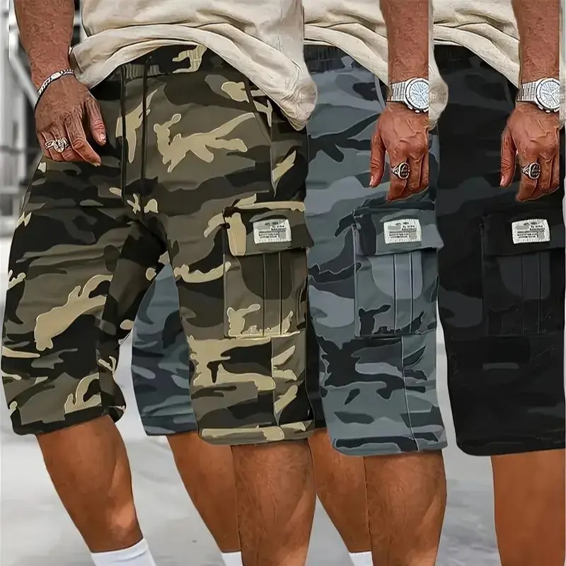 Camouflage Twill Pocket Shorts Three-Piece Set