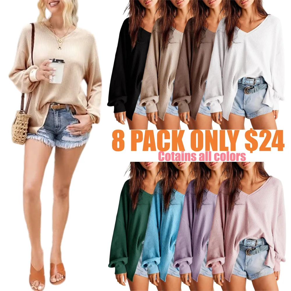 Women's Waffle Knit V-Neck Oversized Sweater