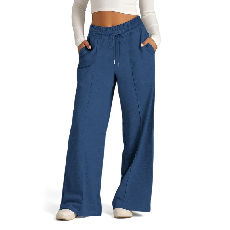 Women's Simple Design Straight Leg Drawstring Baggy Lounge Pants