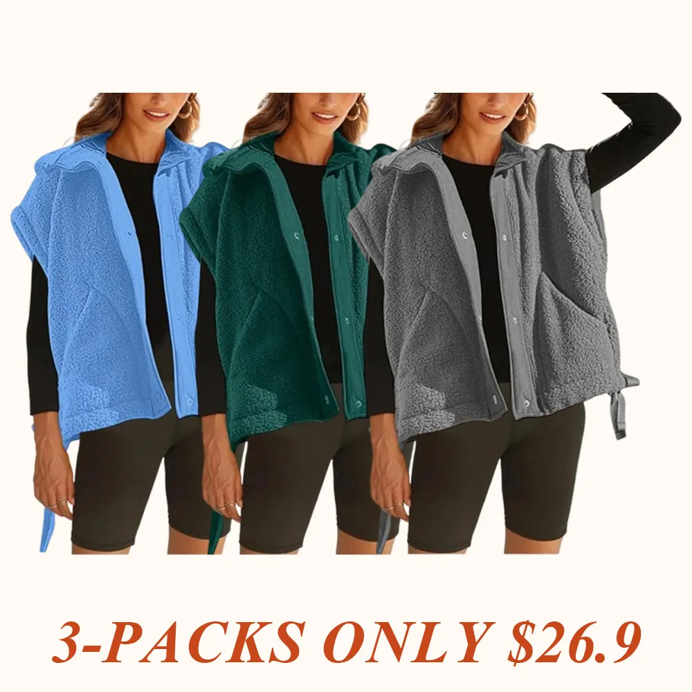 Women's Warm Fleece Vest Casual Sleeveless Button Down Sherpa Jacket