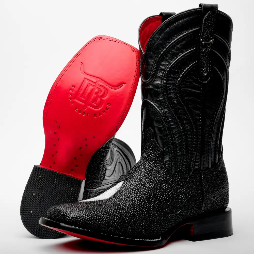 Black Stingray Leather Boots - Square Toe
