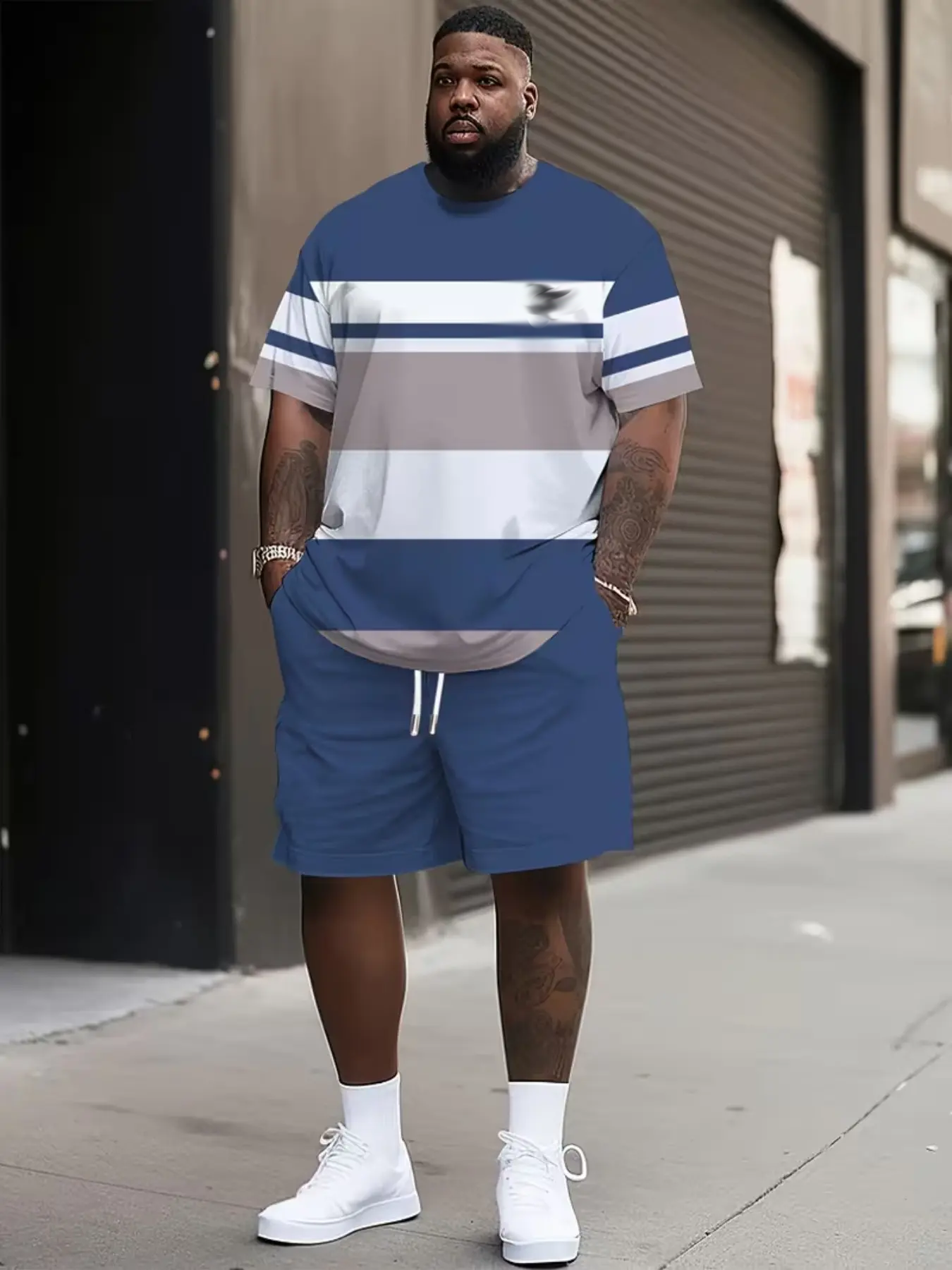 Men's Summer Casual Sportswear Set, Breathable 3D Print Round Neck T-Shirt and Shorts