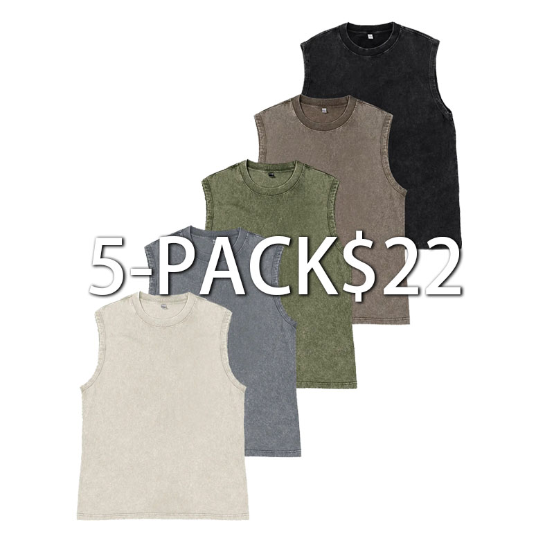 Unisex Acid Wash Cotton Muscle Tank Top – Loose Fit Gym & Streetwear Vest