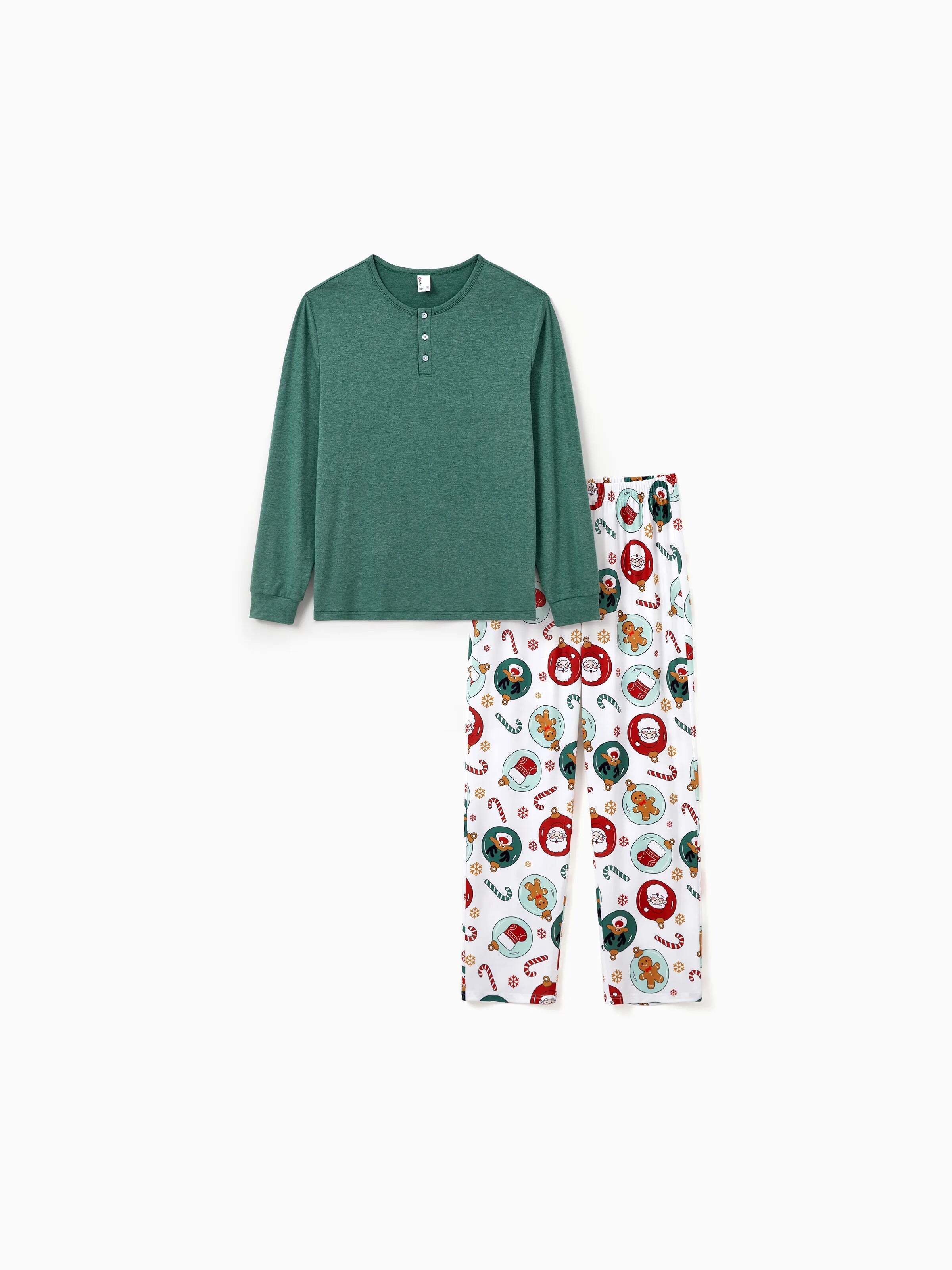 Christmas Matching Family Pajamas Set Reindeer and Santa Claus PJS with Christmas Socks Green