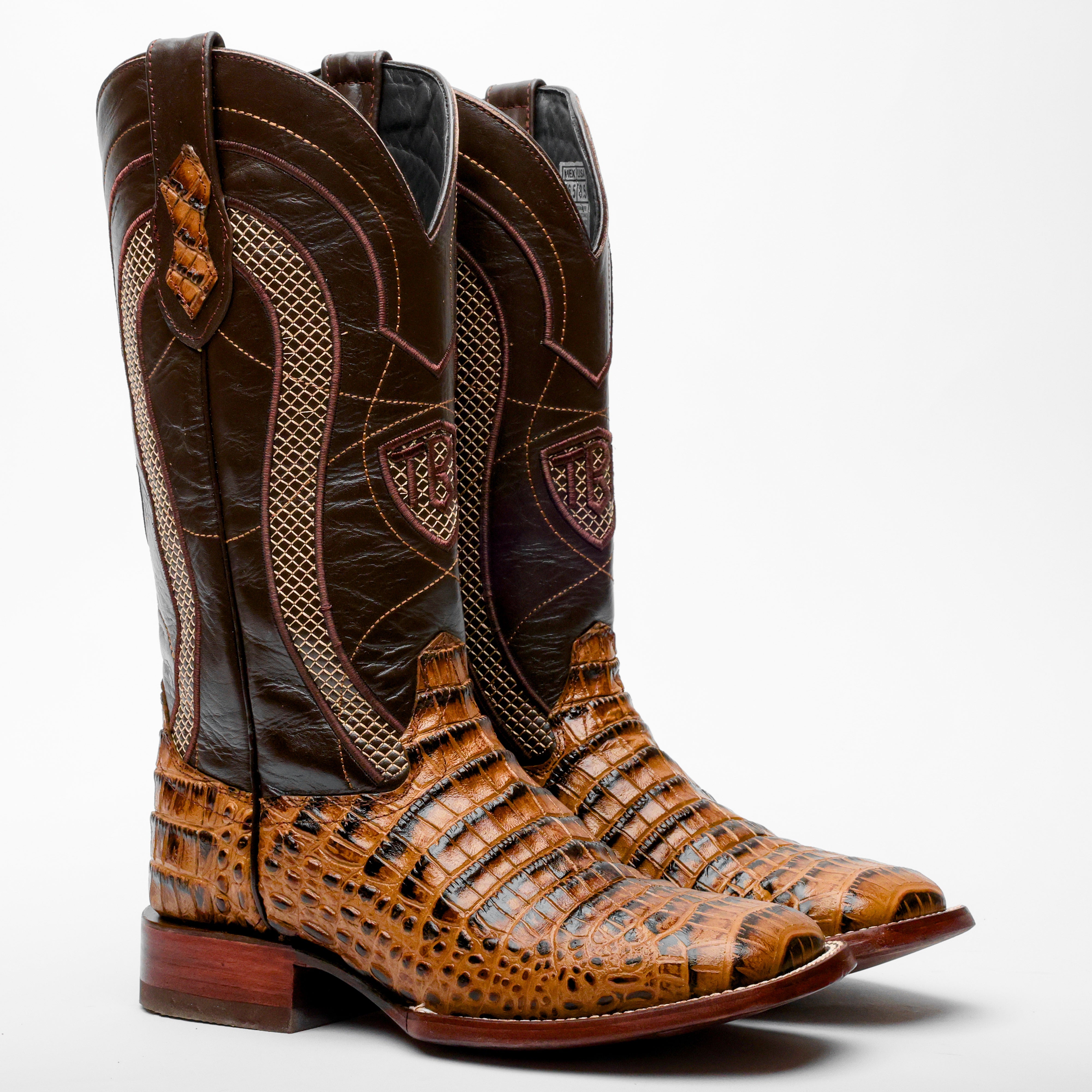 Honey Caiman Belly Leather Boots - Square Toe