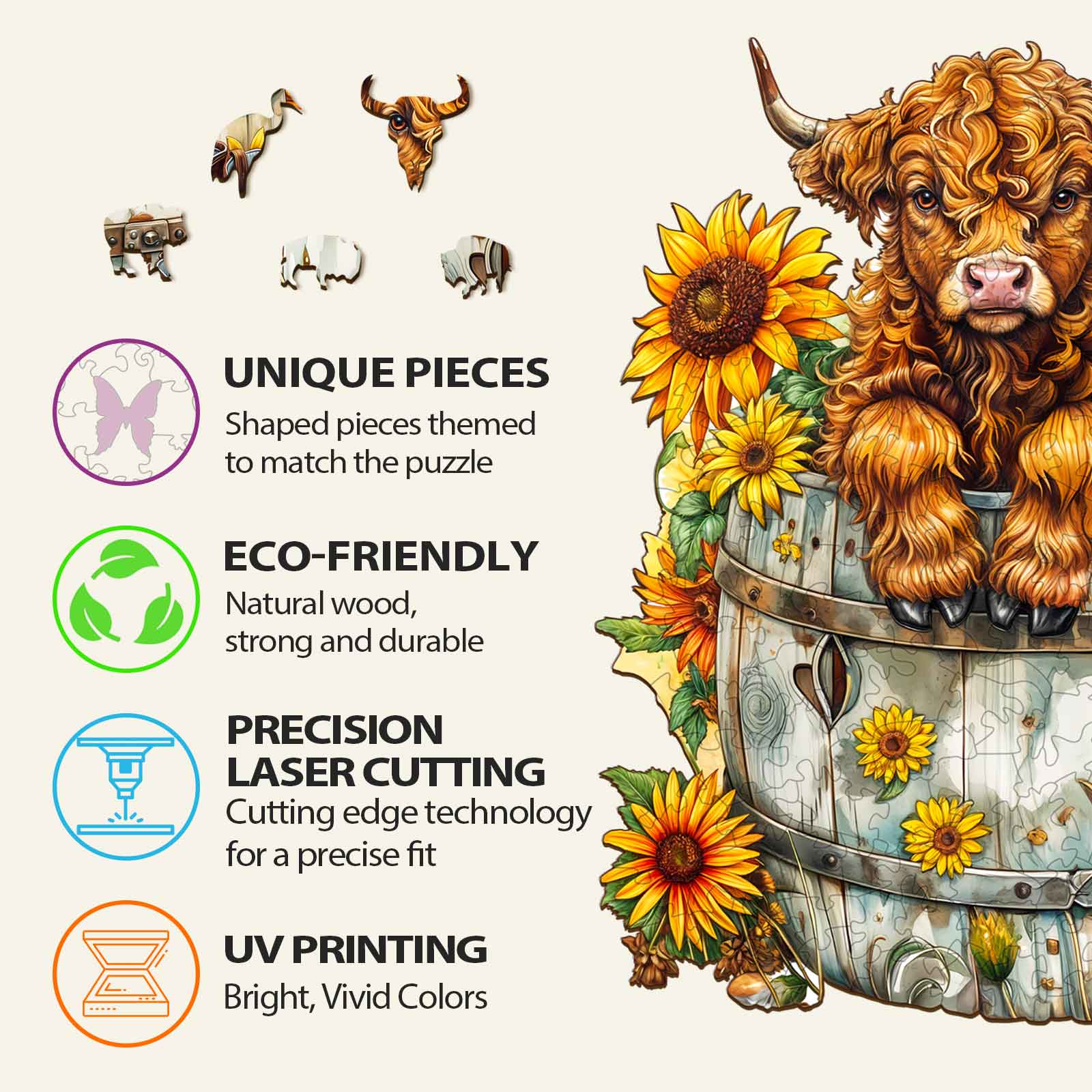 Sunflower Pasture-2 Wooden Jigsaw Puzzle