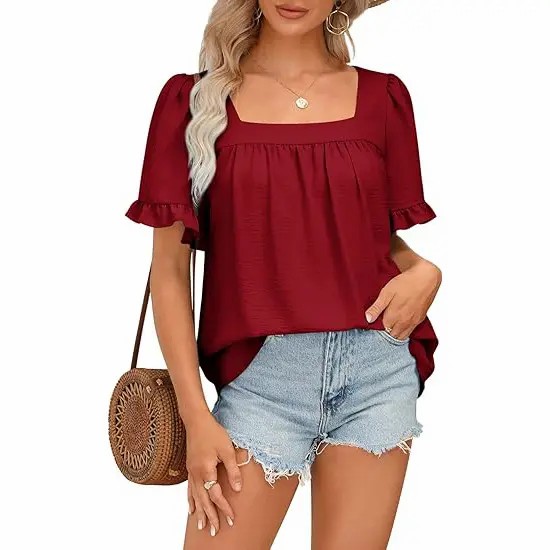 Coquette Blouse | Women's Square Neck Peplum Top with Whimsical Ruffle Sleeves