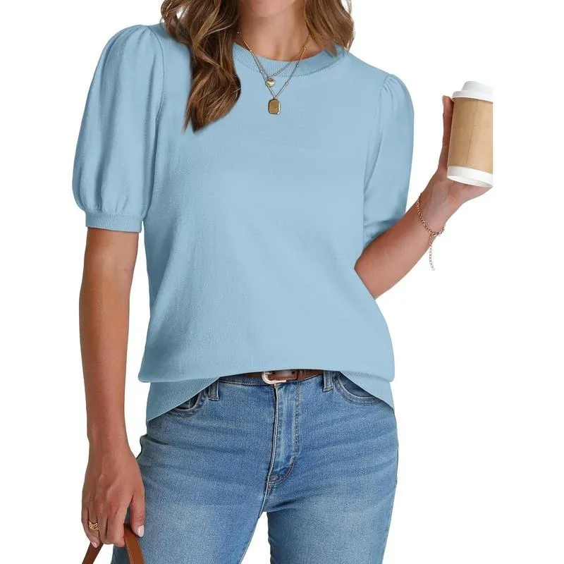 Women's Puff Short Sleeve 2026 Spring Summer Sweater - Lightweight Knit Top - Business Casual Blouse