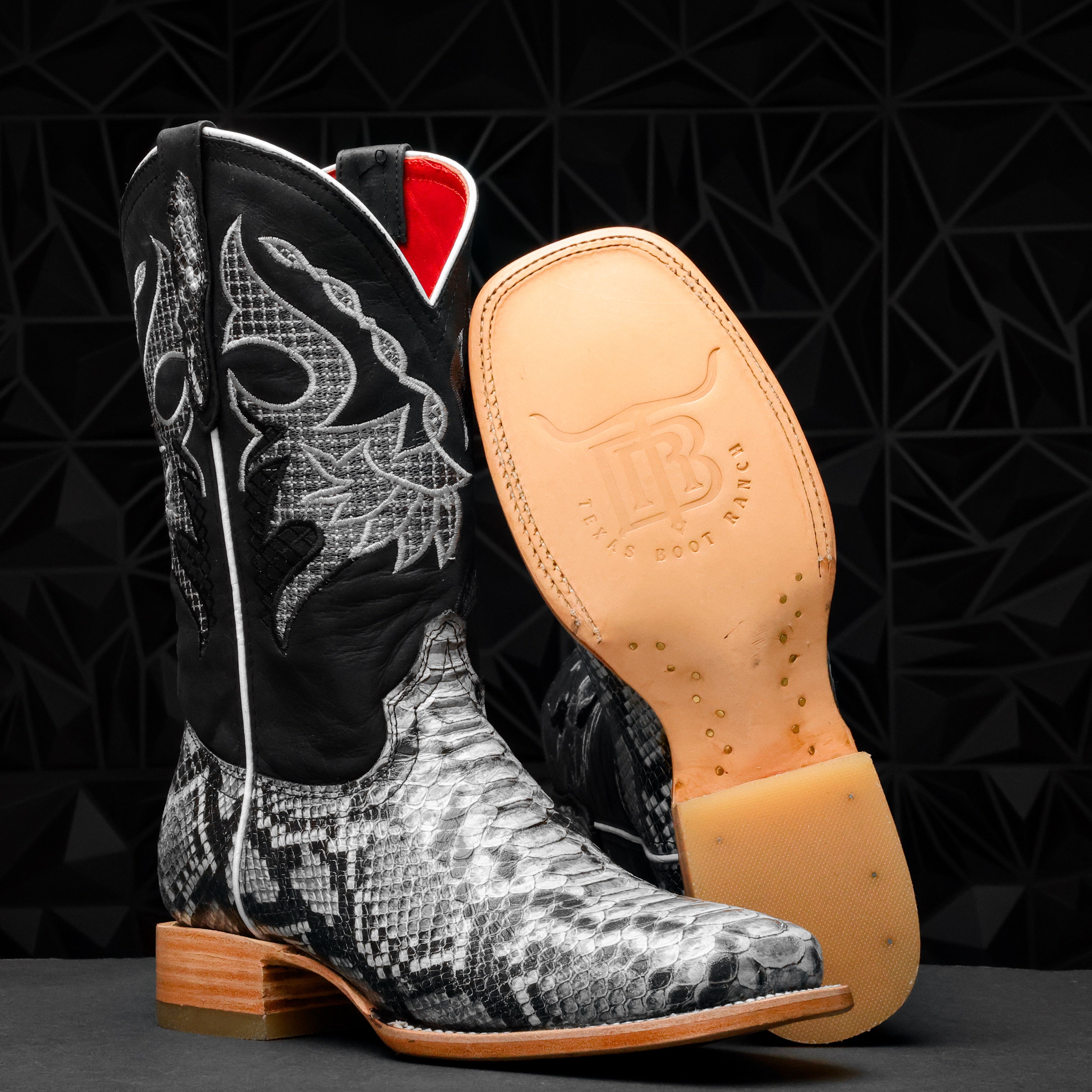 Natural Python Leather Boots - Square Toe