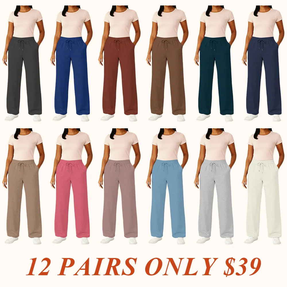 Women's Multi Pack Heavyweight Wide Leg Loose-Fit Fleece Sweatpants