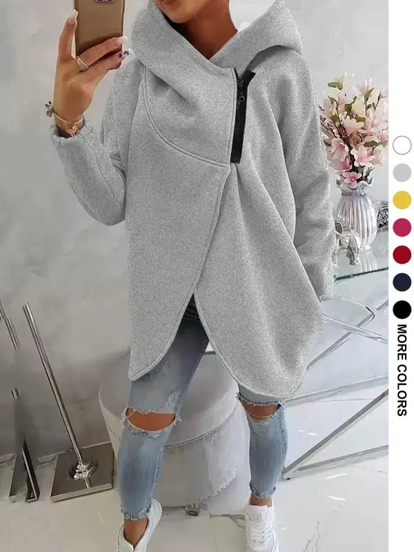 Women's Fleece Hoodie with Stylish Asymmetrical Hemline