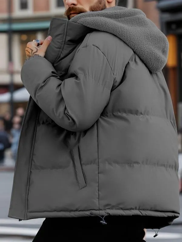 Men's Thickened Windproof Winter Jacket - Cold-Resistant Warm Fleece Lined Hooded Coat