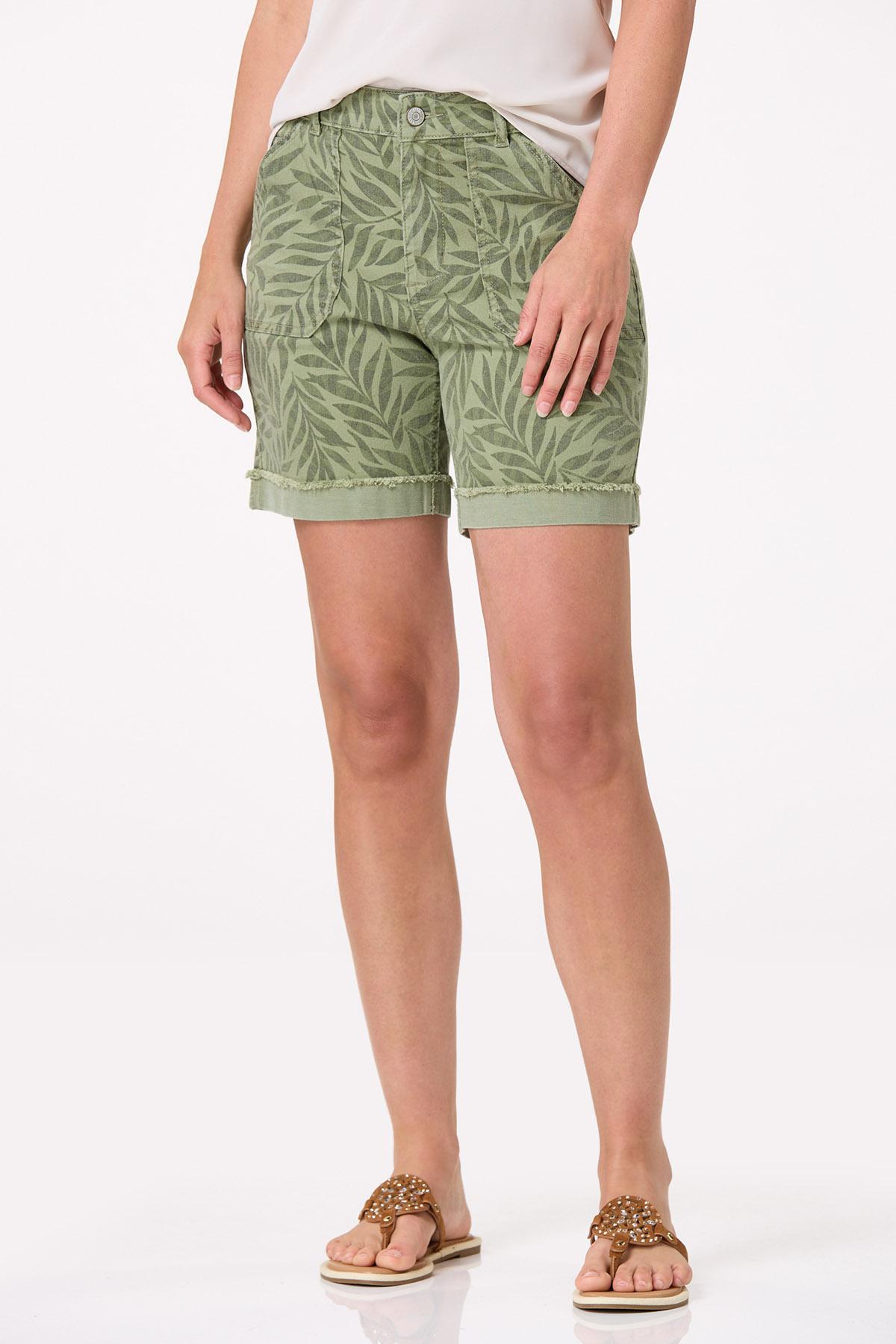 Curvy Palm Print Denim Shorts