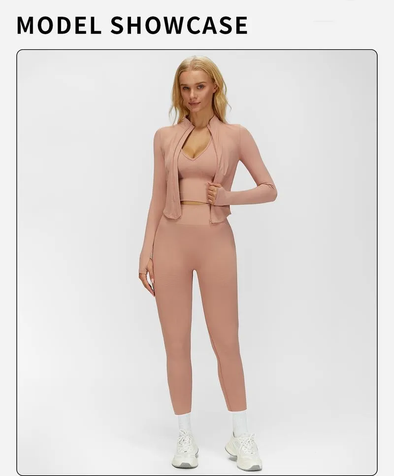 Women's Criss Cross Crop Tank, Zip-Up Jacket & High-Waist Leggings Set