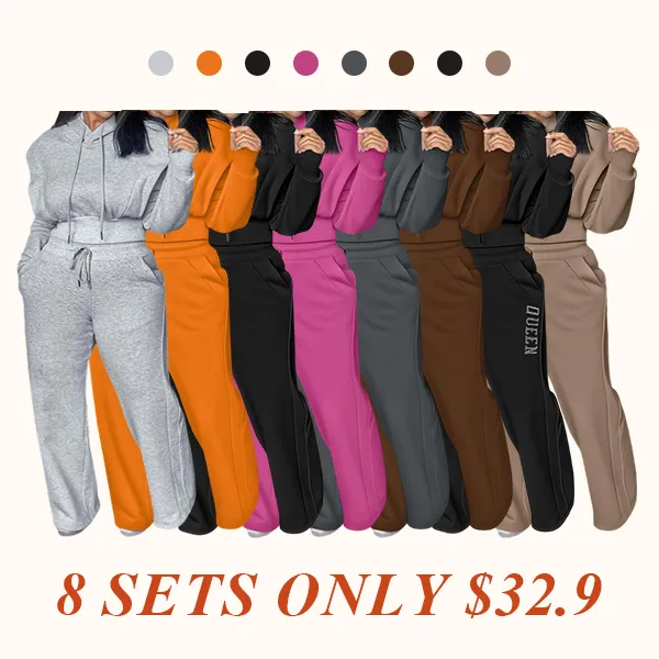 Hooded Long Sleeve Sweatshirt and Casual Wide Leg Sweatpants Set