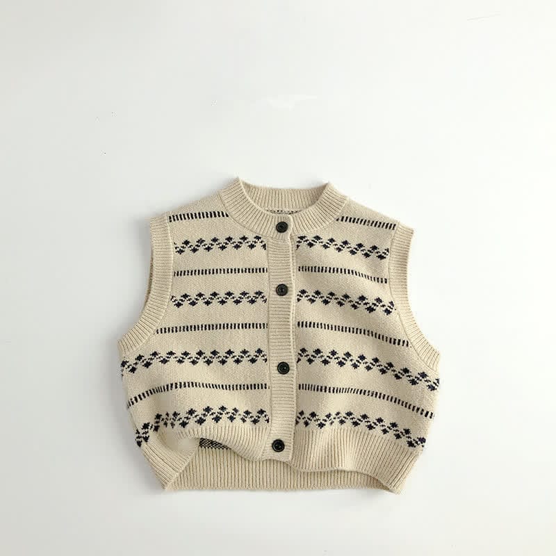 Toddler Beige Vintage Jacquard Button Vest