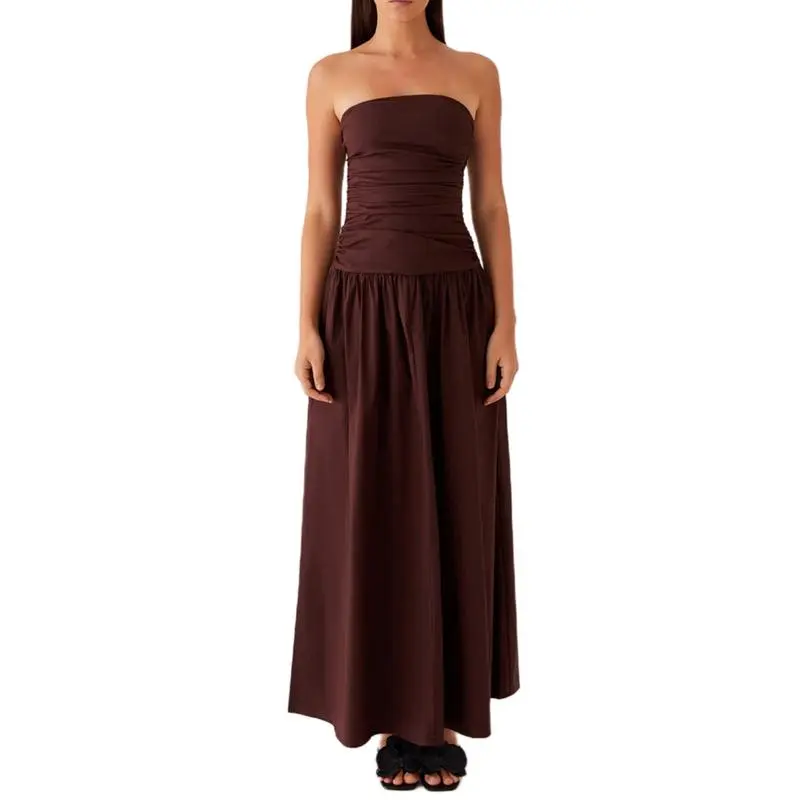 Women's Ruched Backless Boat-Neck Tube Dress