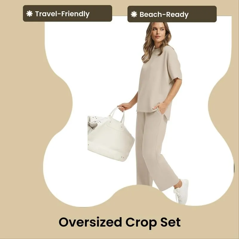 Two Piece Sets for Women Summer Outfits Oversized Wide Leg Crop Pants Lounge Sets