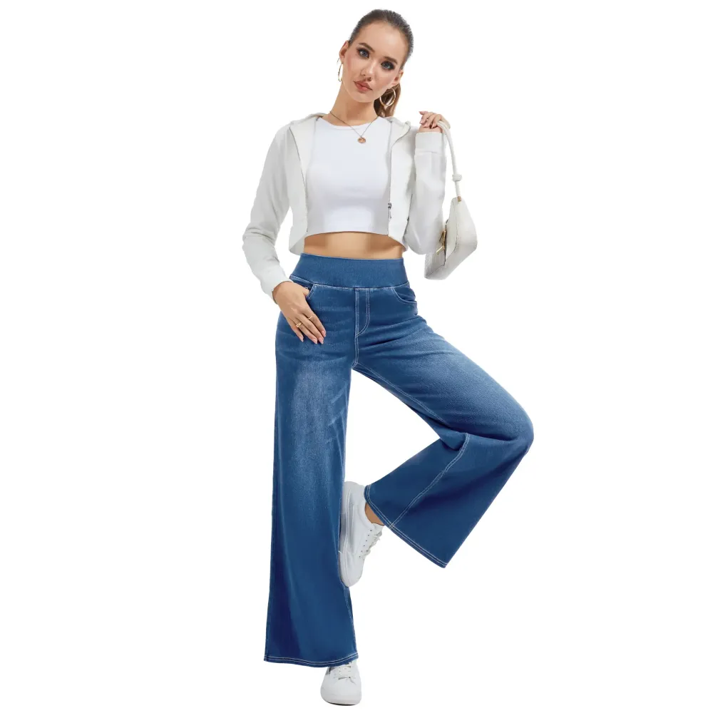 Wide Leg Stretchy Jeans for Women Loose Fit