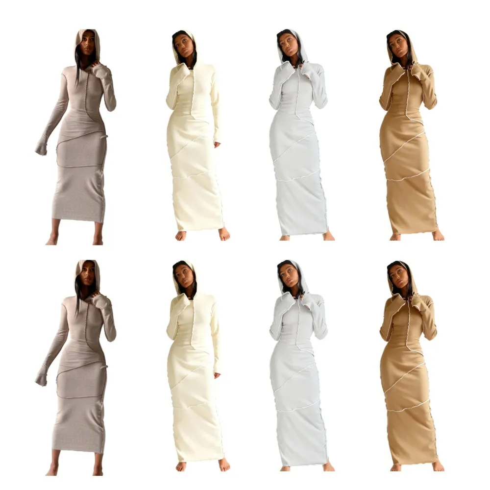 Women's Fall Winter Drop Shoulder Bodycon Hooded Dress