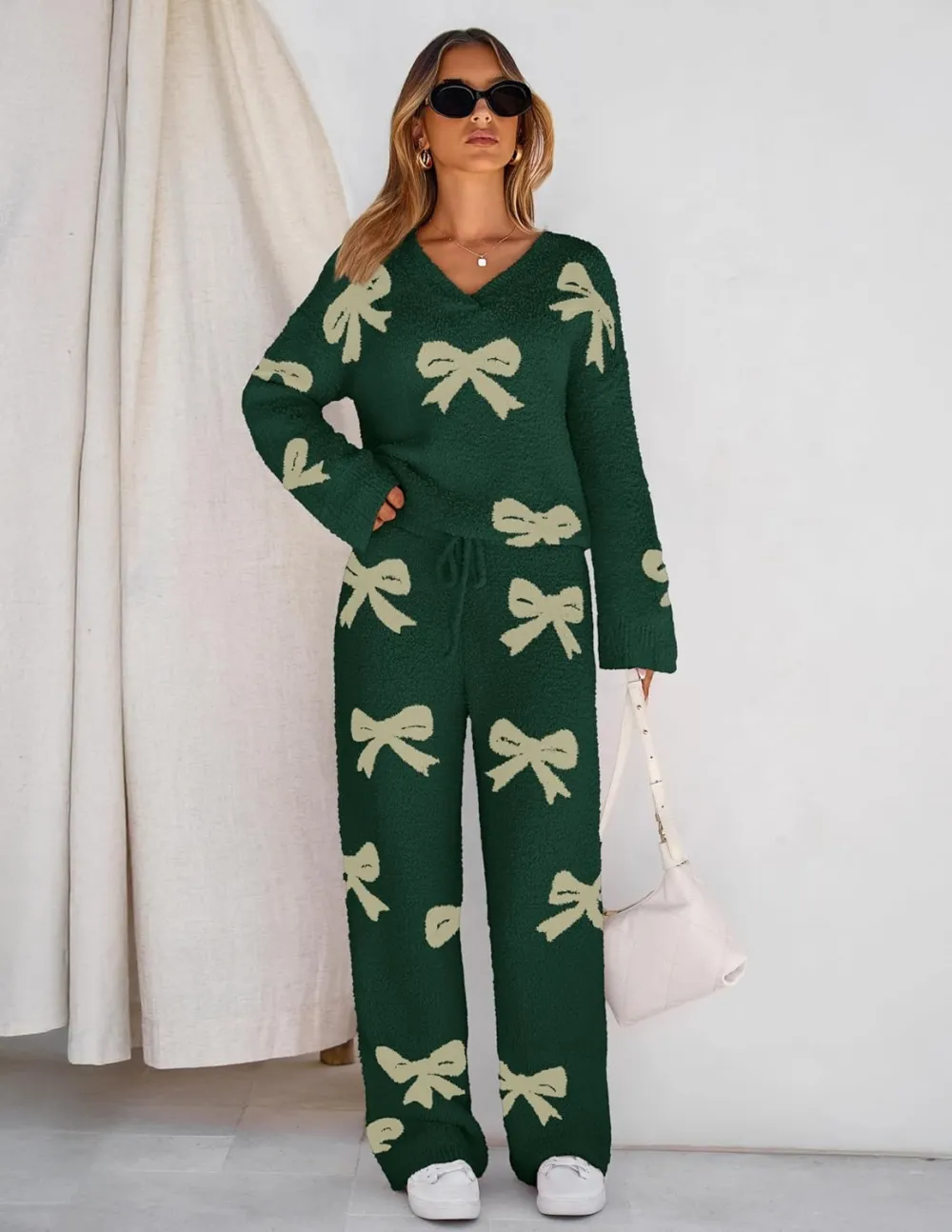 Women's Lounge Sets 2025 Fall Fashion 2 Piece Outfits Sweater Pajama Set