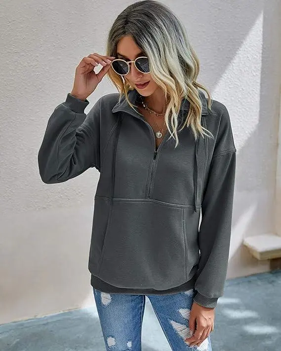 Women's Casual Long Sleeve Lapel Zipper Sweatshirt