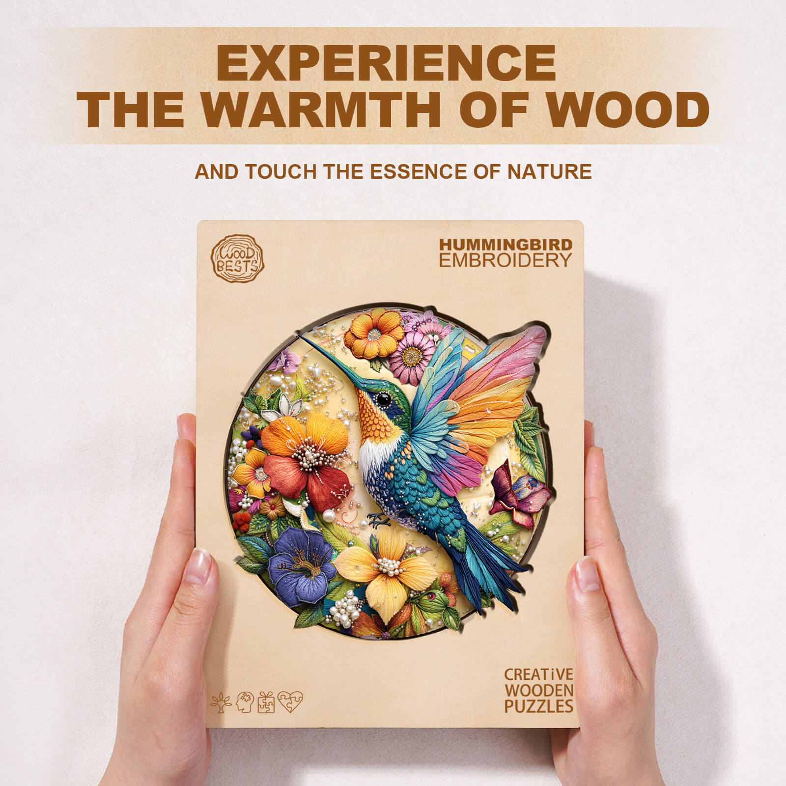 Hummingbird embroidery Wooden Jigsaw Puzzle