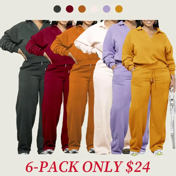 Solid long-sleeved sweatshirt and drawstring waist pants set