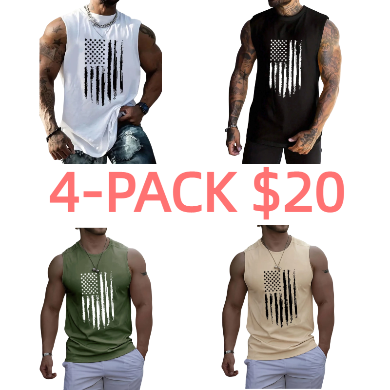 Men's American Flag Graphic Print Round Neck Tank Top Vest