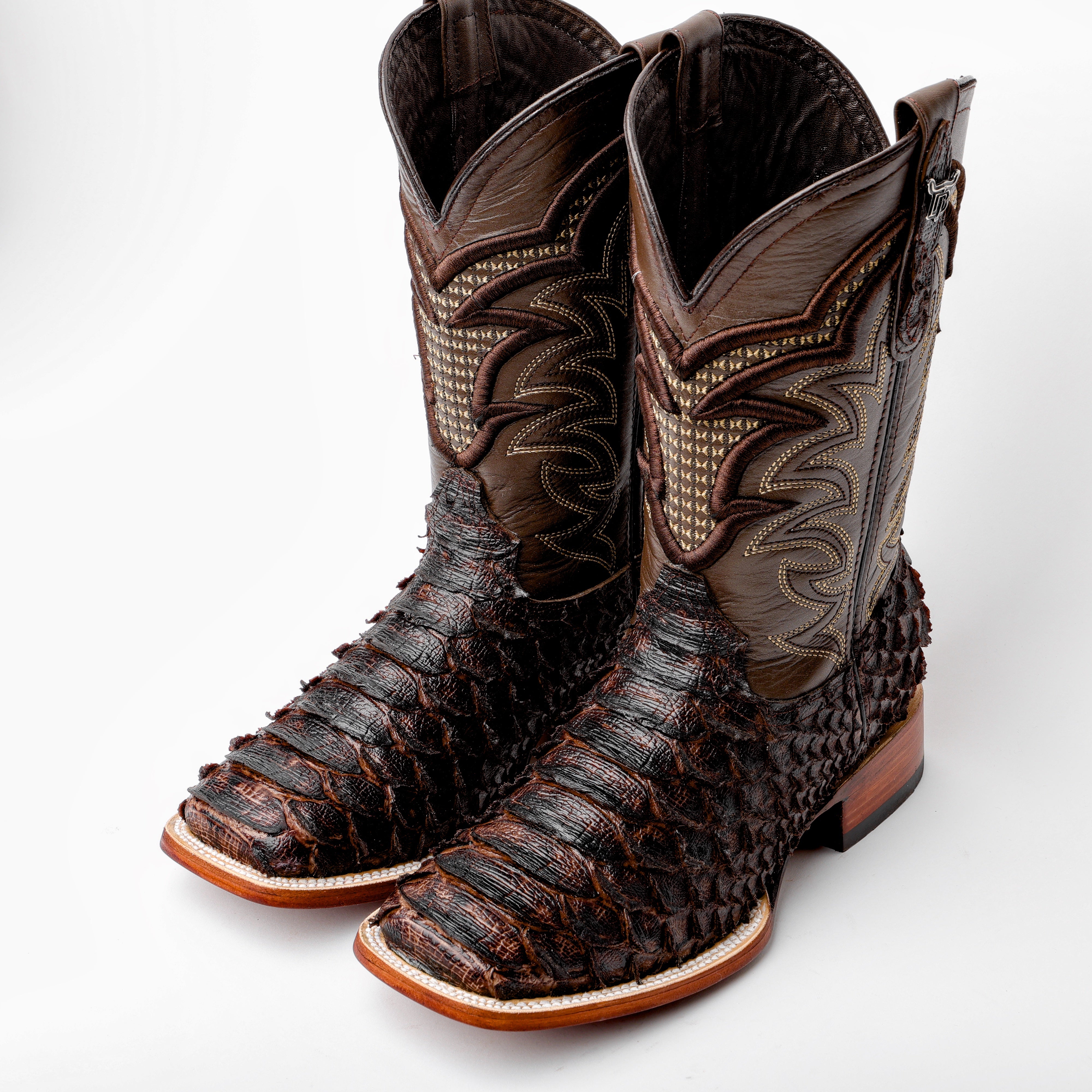 Brown Jumbo Python Leather Boots - Square Toe