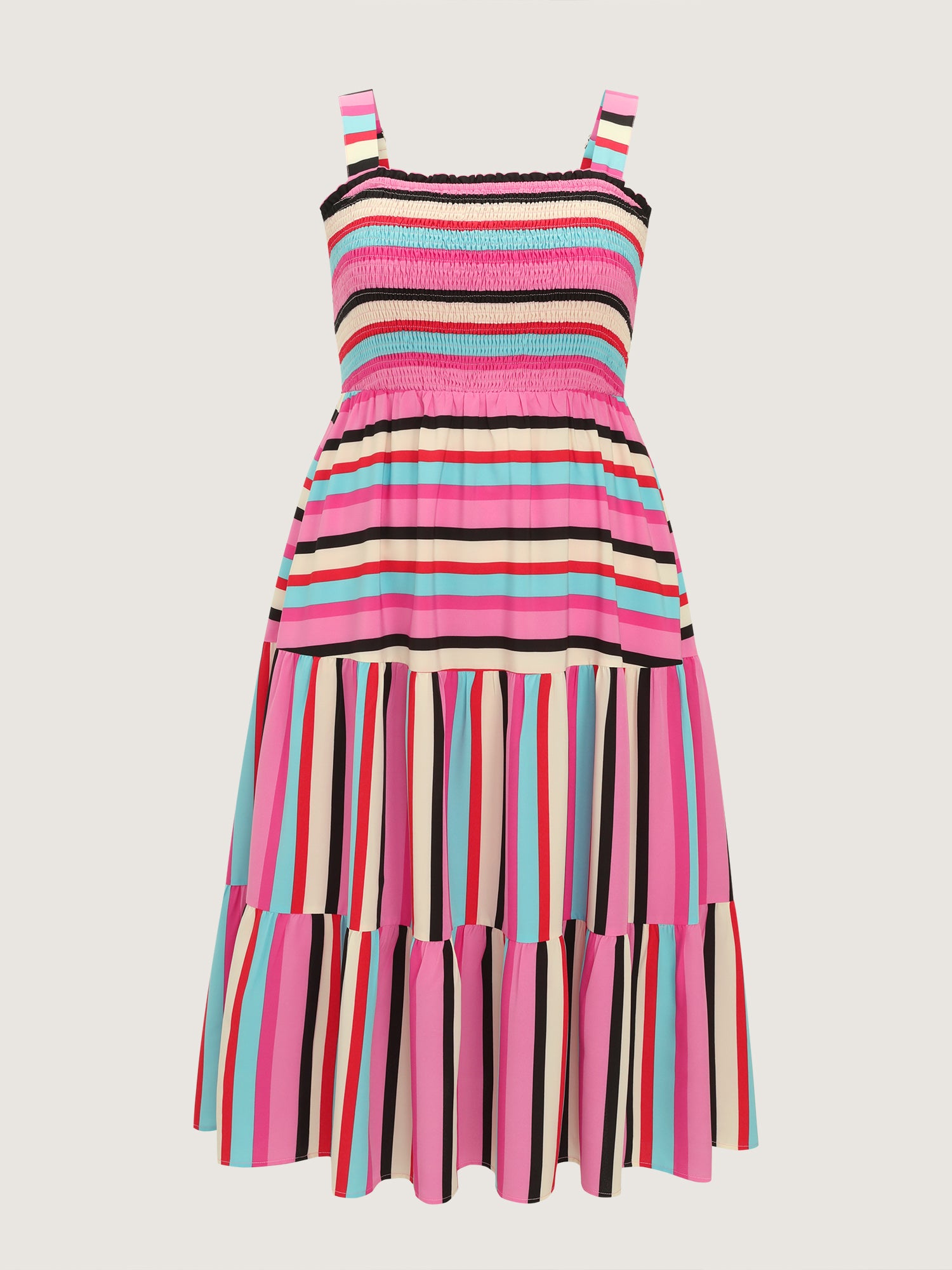 Bright Striped Print Wide Straps Maxi Dress
