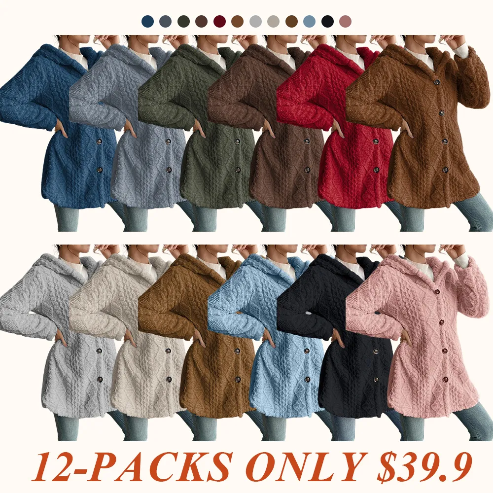 Women's Solid Color Fuzzy Hooded Jacket