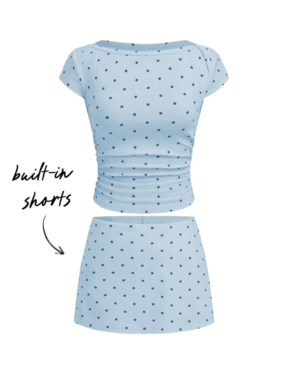 Cotton-Blend Polka Dot Boat Neck Tee & Mini Skort Set