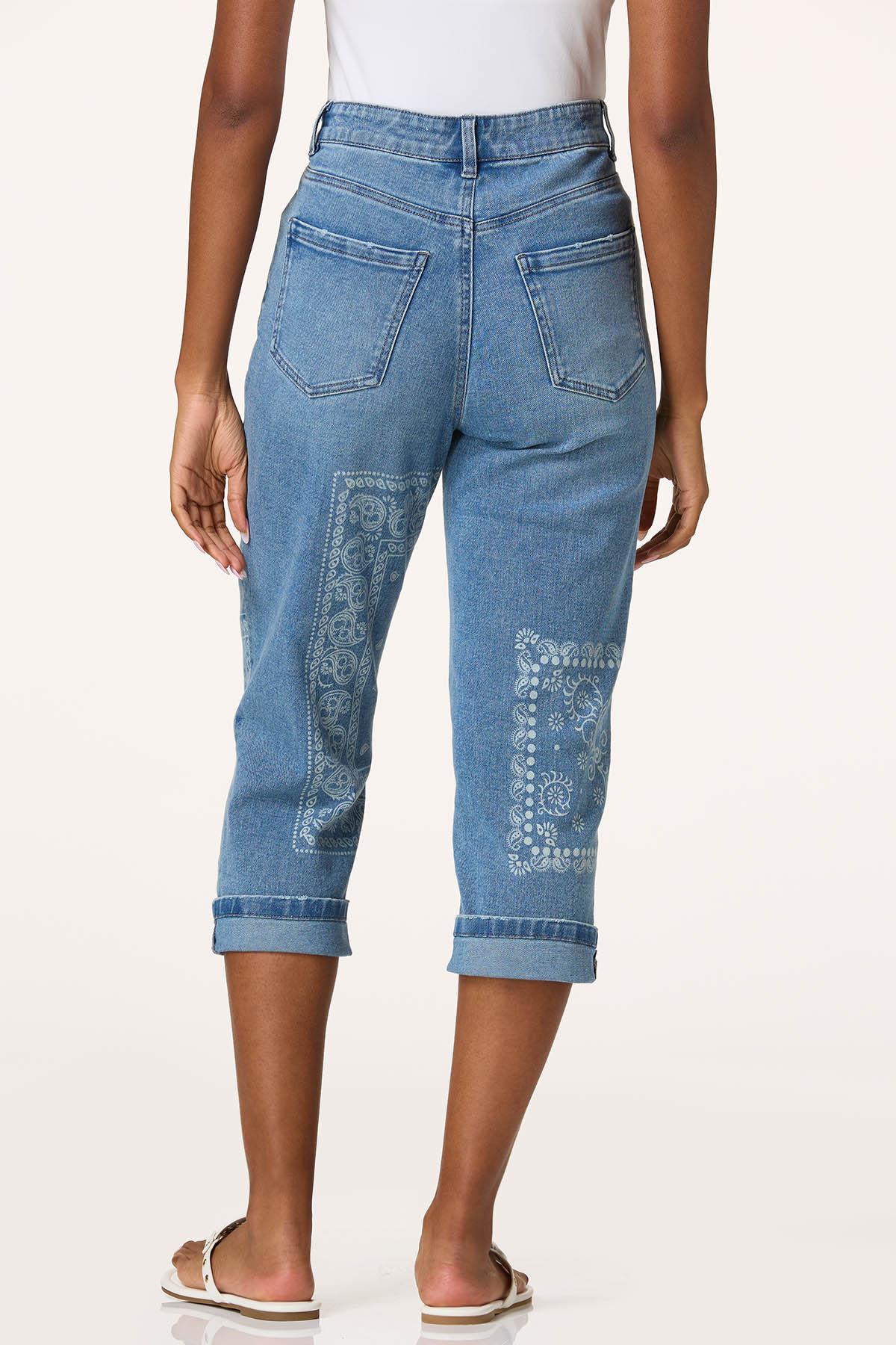Bandana Print Cropped Jeans