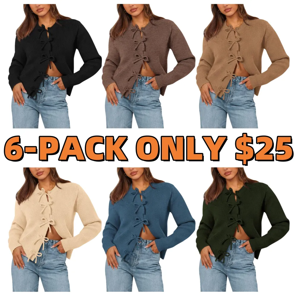 Open Front Long Sleeve Button Cardigan Sweaters for Women