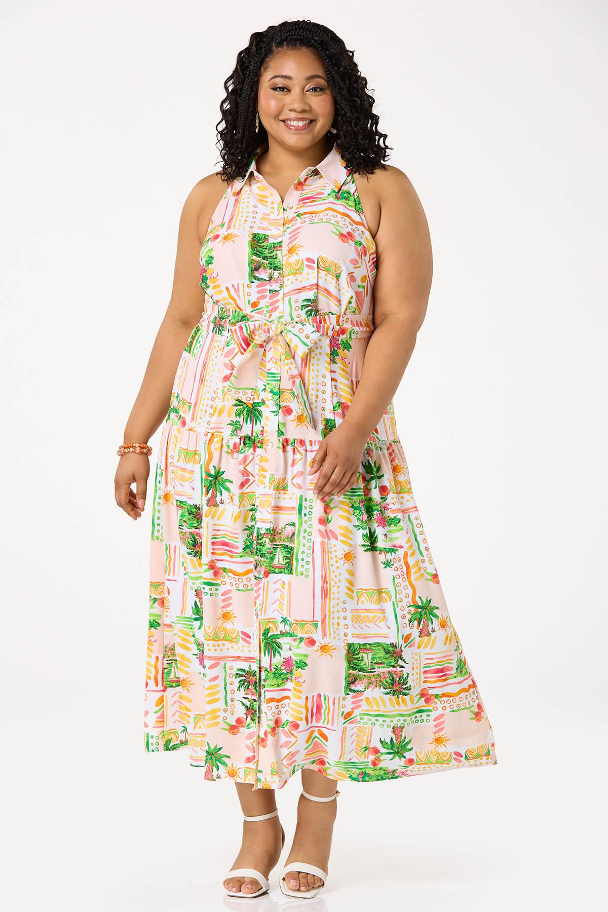 Plus Size Island Sun Belted- Tie Dress