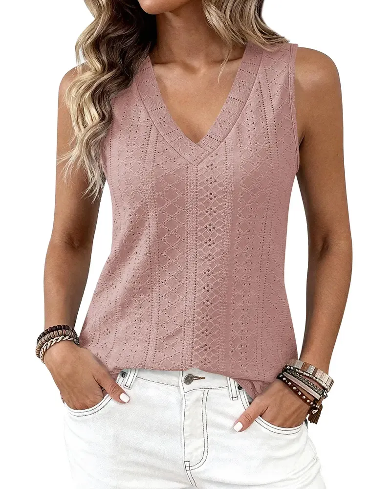 Women's Vest 2026 Summer Hollow-out Crossover V-neck Sleeveless Casual Loose Basic Style