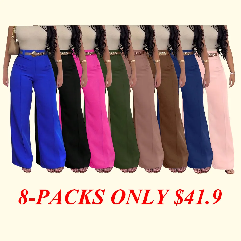 Women's Plain Pocket Wide Leg Pants