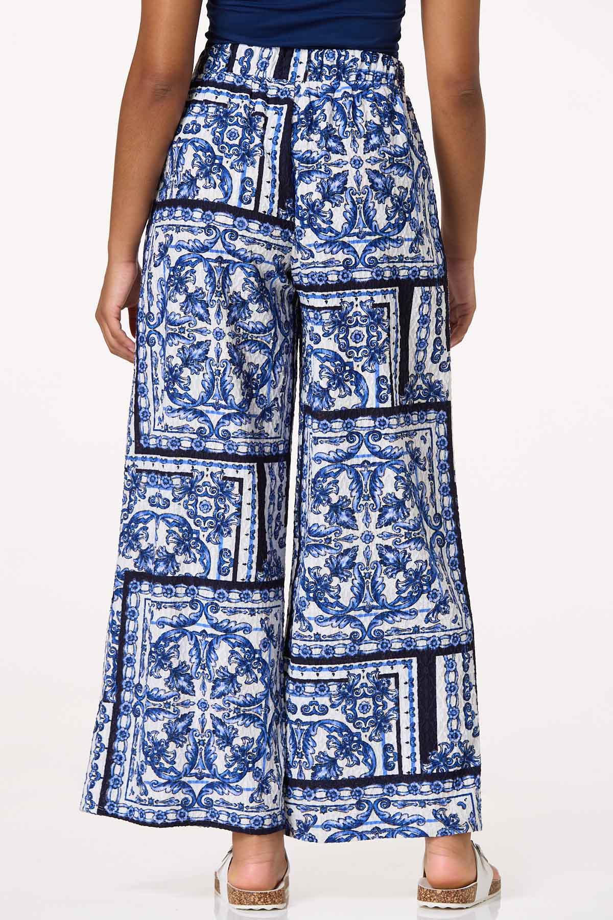 Textured Blue Floral Pants